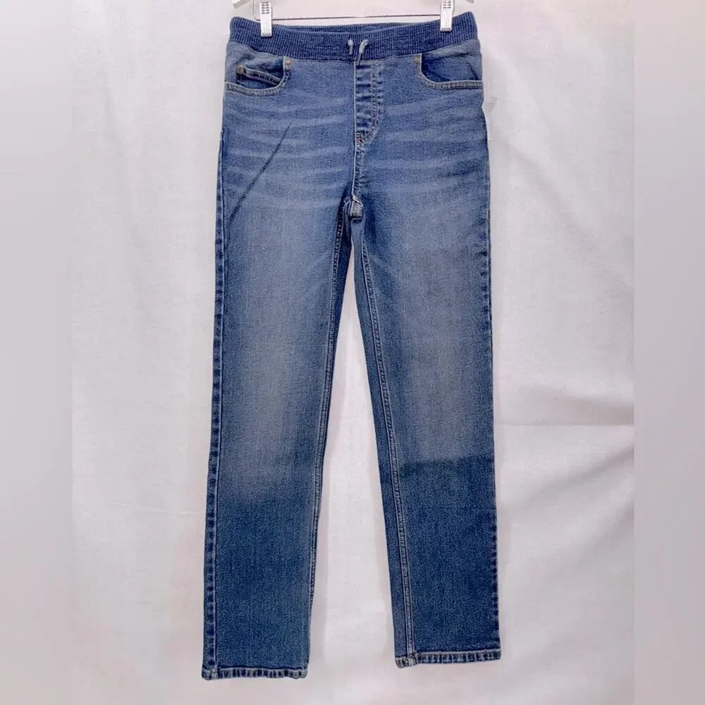 NWT Boys Lands’ End Iron Knee Stretch Pull-on Denim Jeans size Large 14-16